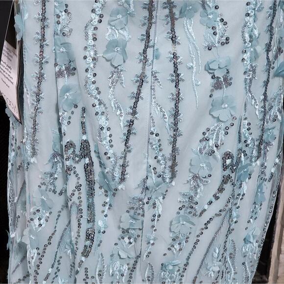 Adrianna Papell Embroidered Off Shoulder Tailored Dress, Sea Glass size 16P new - Picture 6 of 13